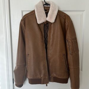 Zara Men’s Brown Faux Leather Aviator Jacket